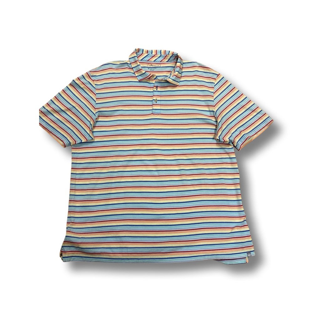 Peter Millar Sz. XL Pima Cotton Multicolor Striped Short Sleeve 1/4 Button Shirt